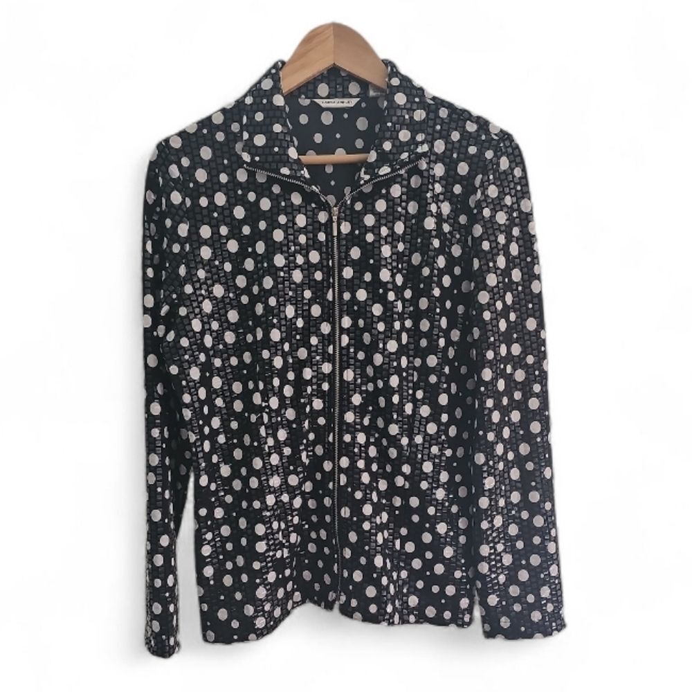 Laura Ashley Polka Dot Zip Jacket Women M Black White Mod Travel Workwear
